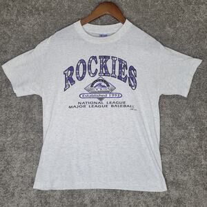 Vintage 90s Single Stitch Colorado Rockies MLB Baseball Crew Neck Shirt Mens L
